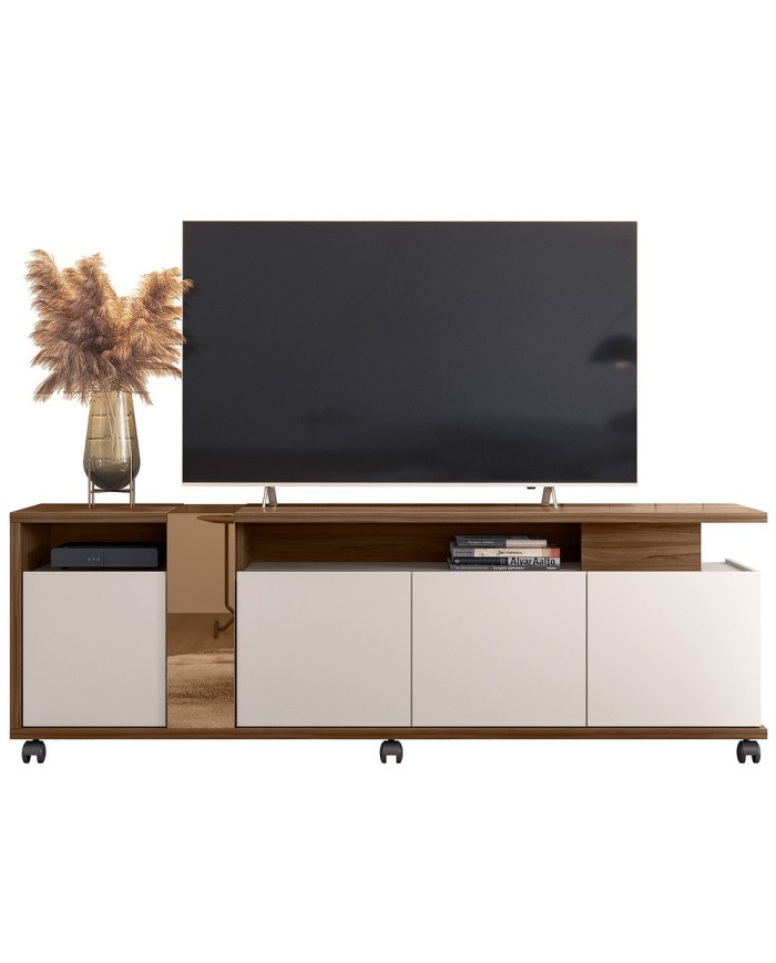 Mueble TV NEW CRISTAL, nogal y blanco roto, 183 cms.