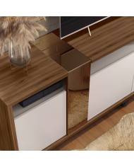 Mueble TV NEW CRISTAL, nogal y blanco roto, 183 cms.