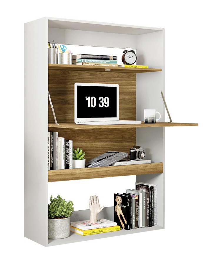 Armario SPAIN, multiusos, alto, MDP blanco y miel, 90x36x140 cms