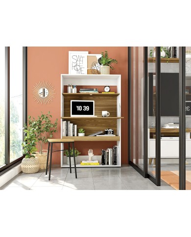 Armario SPAIN, multiusos, alto, MDP blanco y miel, 90x36x140 cms