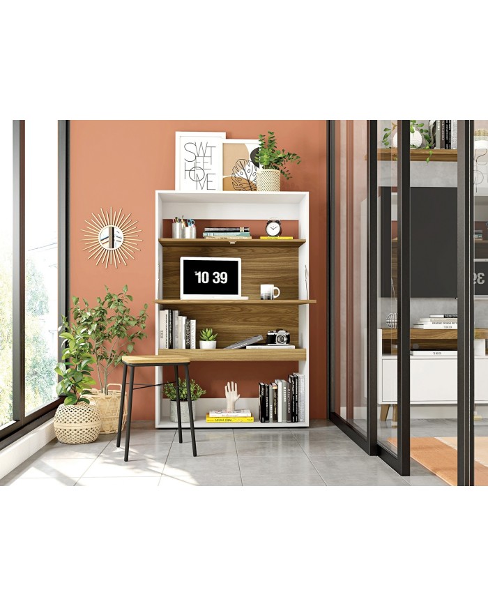 Armario SPAIN, multiusos, alto, MDP blanco y miel, 90x36x140 cms