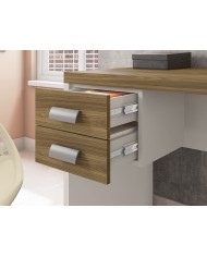 Mesa de oficina STUDIO 90, 2 cajones, bilaminado miel y cacao, 90 x 45 cms