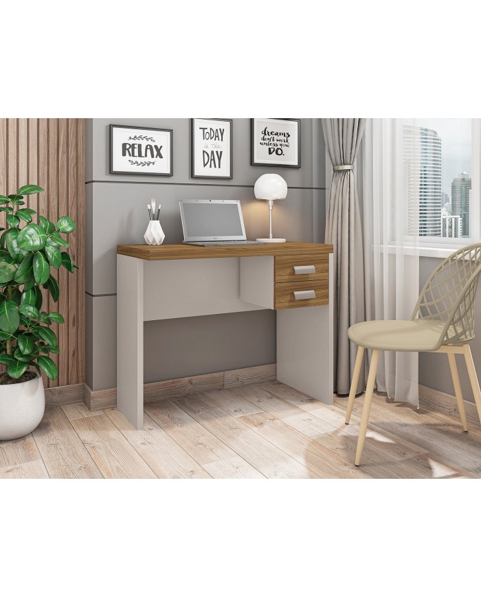 Mesa de oficina STUDIO 90, 2 cajones, bilaminado miel y cacao, 90 x 45 cms