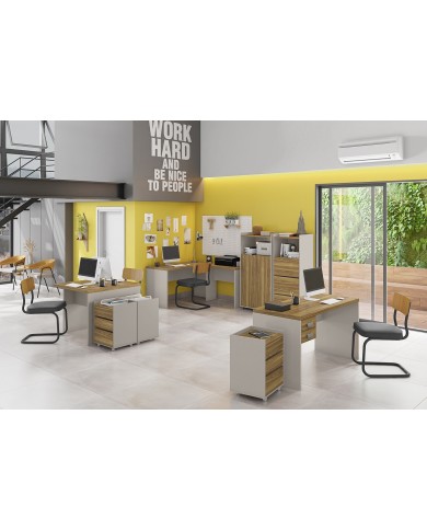 Mesa de oficina STUDIO 90, 2 cajones, bilaminado miel y cacao, 90 x 45 cms