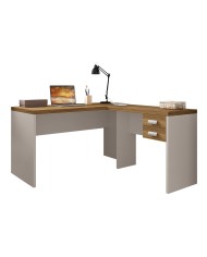 Mesas de oficina STUDIO 136 y STUDIO 90, 2 cajones, bilaminado miel y cacao, 136 x 150 cms