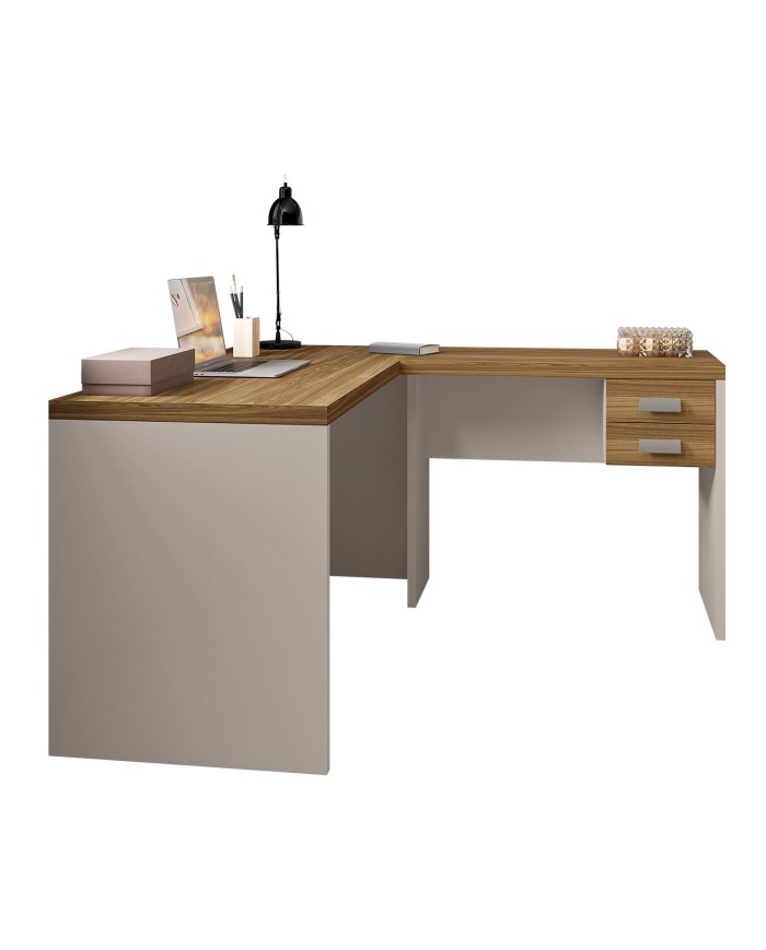 Mesas de oficina STUDIO 136 y STUDIO 90, 2 cajones, bilaminado miel y cacao, 136 x 150 cms