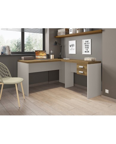 Mesas de oficina STUDIO 136 y STUDIO 90, 2 cajones, bilaminado miel y cacao, 136 x 150 cms