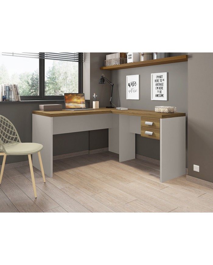 Mesas de oficina STUDIO 136 y STUDIO 90, 2 cajones, bilaminado miel y cacao, 136 x 150 cms