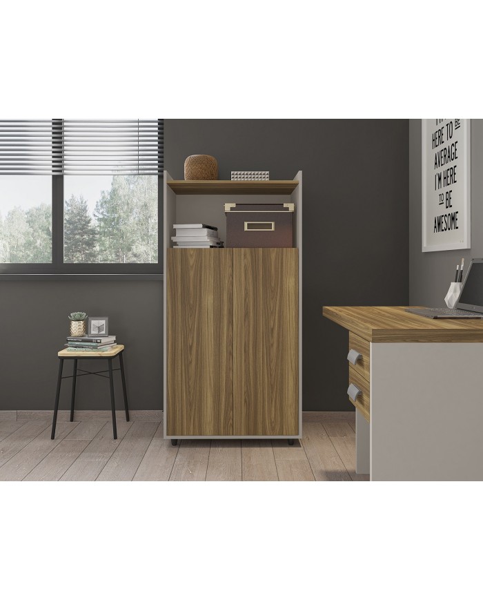 Armario STUDIO, alto, puertas altas, bilaminado miel y cacao