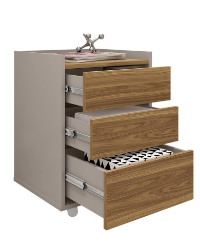 Cajonera STUDIO, ruedas, 3 cajones, guías metálicas, bilaminado miel y cacao