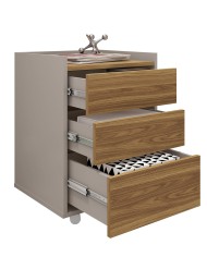 Cajonera STUDIO, ruedas, 3 cajones, guías metálicas, bilaminado miel y cacao