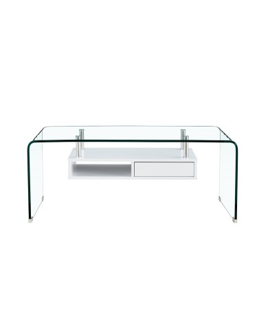 Mesa NEWARK, baja, estante blanco, cristal curvado, 110 x 60 cms