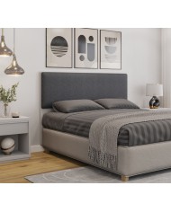 Cabecero tapizado UNI 160, MDP blanco, tejido chumbo, 160x5x90 cms