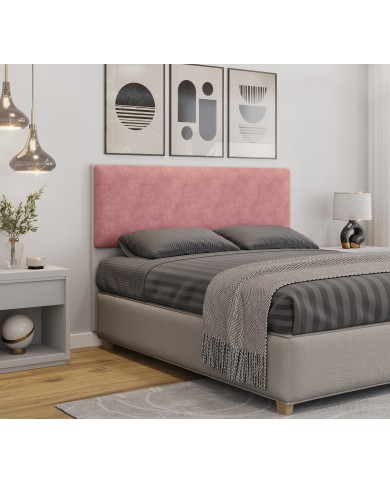 Cabecero tapizado UNI 160, MDP blanco, tejido velvet rosa, 160x5x90 cms