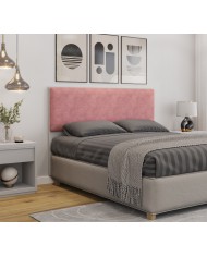 Cabecero tapizado UNI 160, MDP blanco, tejido velvet rosa, 160x5x90 cms