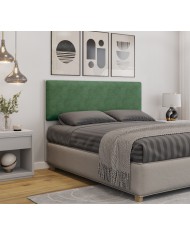 Cabecero tapizado UNI 160, MDP blanco, tejido velvet verde, 160x5x90 cms