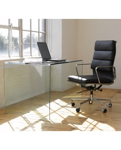 Mesa APOLO (SU), cristal curvado transparente, 125 x 70 cms