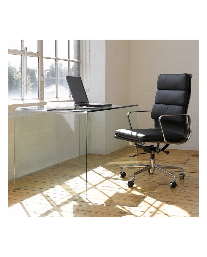 Mesa APOLO (SU), cristal curvado transparente, 125 x 70 cms