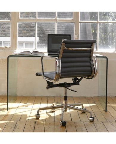 Mesa APOLO (SU), cristal curvado transparente, 125 x 70 cms