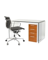 Mesa APOLO (SU), cristal curvado transparente, 125 x 70 cms