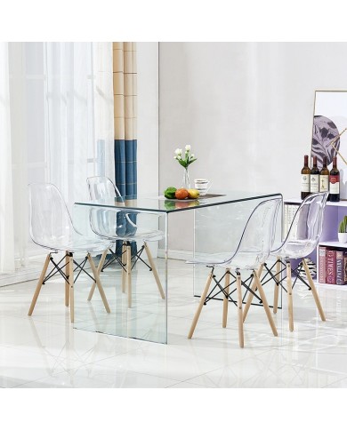 Mesa APOLO (SU), cristal curvado transparente, 125 x 70 cms