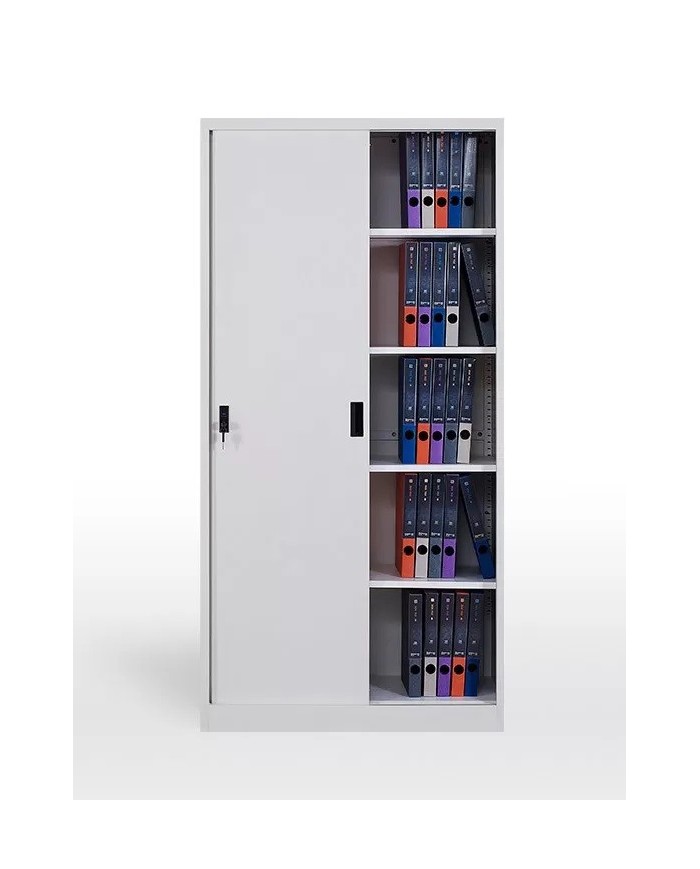 Armario metálico OLIMPO, puertas correderas, gris ral 7035, 90x46x185 cms