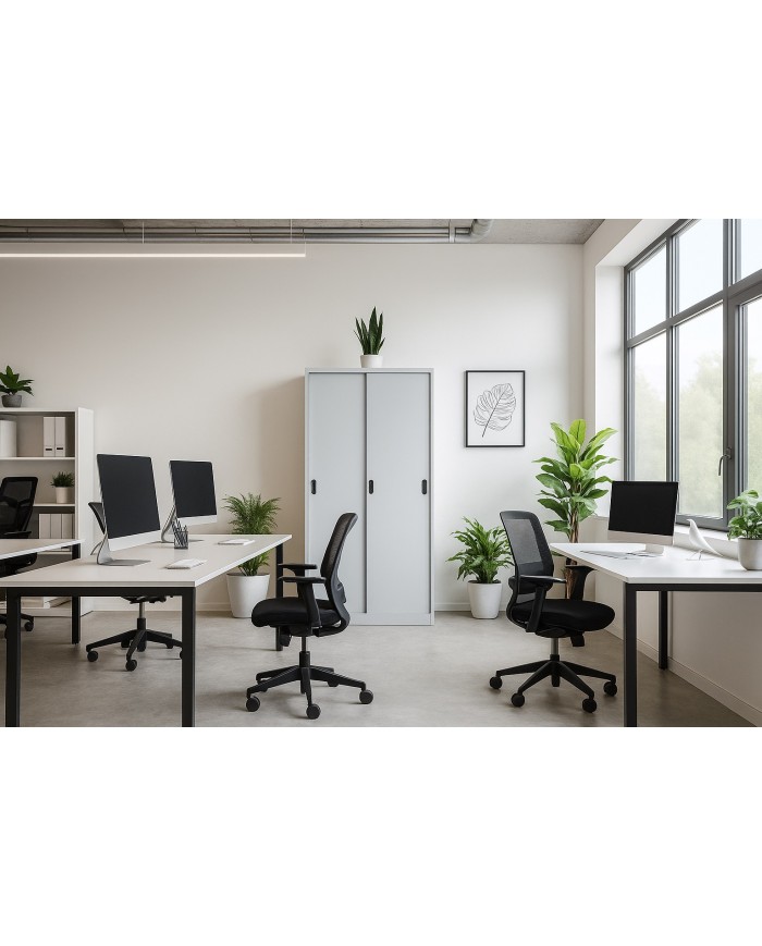 Armario metálico OLIMPO, puertas correderas, gris ral 7035, 90x46x185 cms