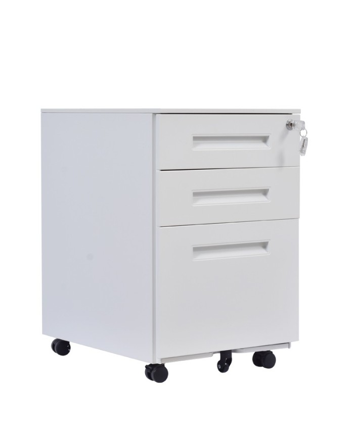 Cajonera metálica OLIMPO 2C1A, ruedas, 3 cajones, gris ral 7035.