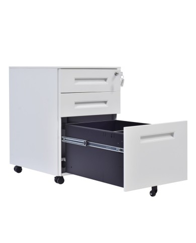 Cajonera metálica OLIMPO 2C1A, ruedas, 3 cajones, gris ral 7035.