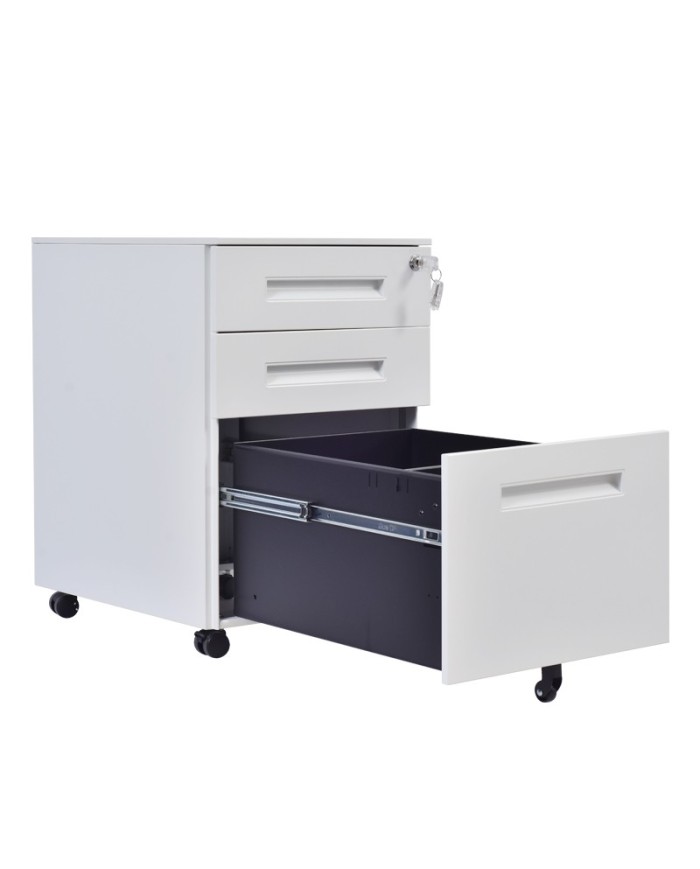 Cajonera metálica OLIMPO 2C1A, ruedas, 3 cajones, gris ral 7035.