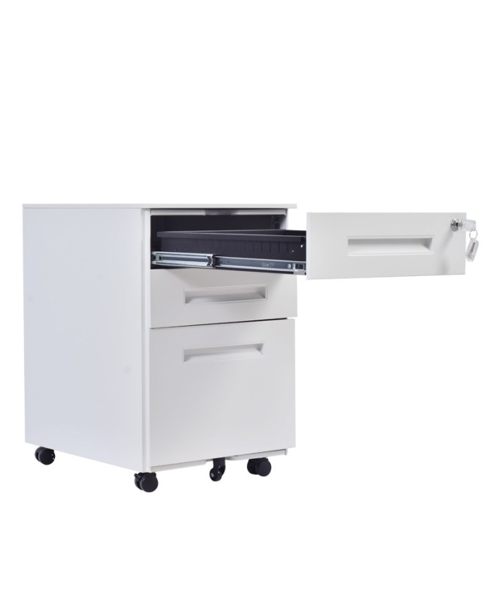 Cajonera metálica OLIMPO 2C1A, ruedas, 3 cajones, gris ral 7035.