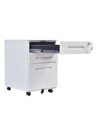 Cajonera metálica OLIMPO 2C1A, ruedas, 3 cajones, gris ral 7035.