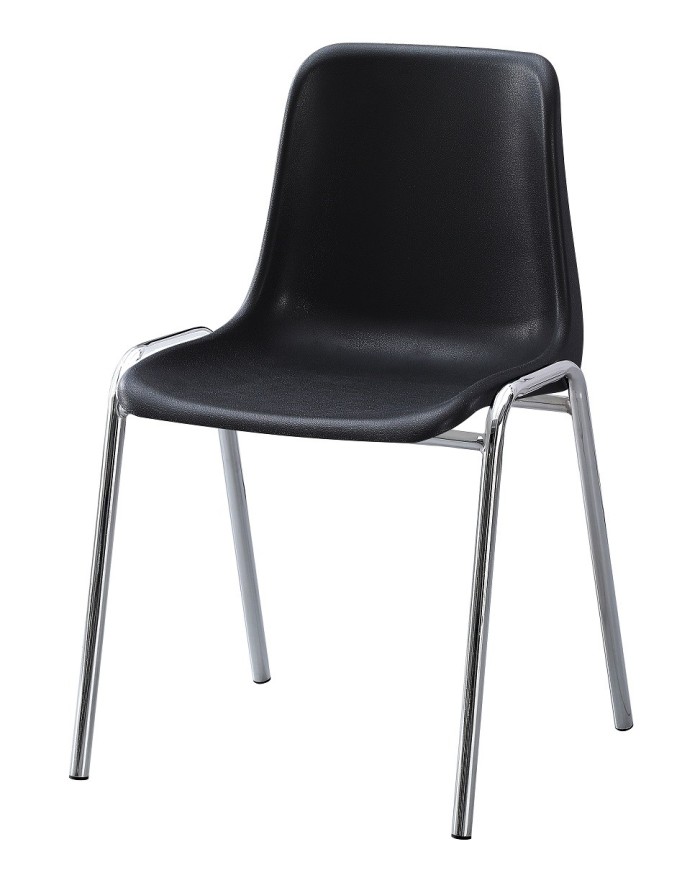 Silla CARCASA, apilable, cromada, polipropileno negro