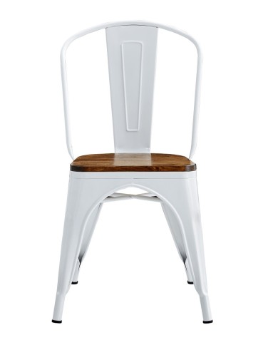 Silla TOL EK WOOD, acero, blanca, asiento madera