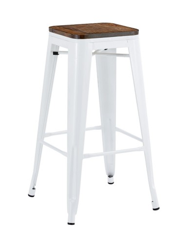 Taburete TOL EK WOOD, acero, blanco, asiento madera