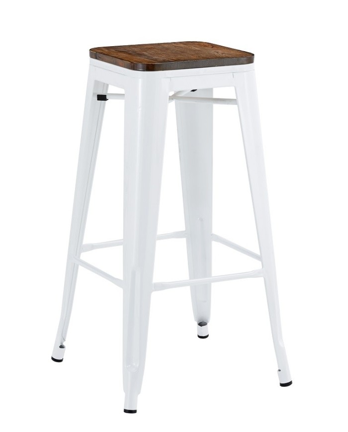 Taburete TOL EK WOOD, acero, blanco, asiento madera