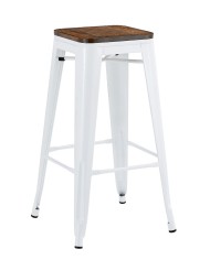 Taburete TOL EK WOOD, acero, blanco, asiento madera