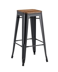 Taburete TOL EK WOOD, acero, negro, asiento madera