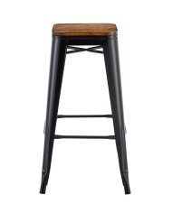 Taburete TOL EK WOOD, acero, negro, asiento madera