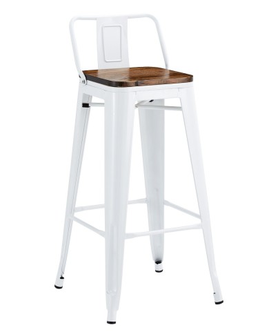Taburete TOL R1 EK WOOD, acero, blanco, asiento madera