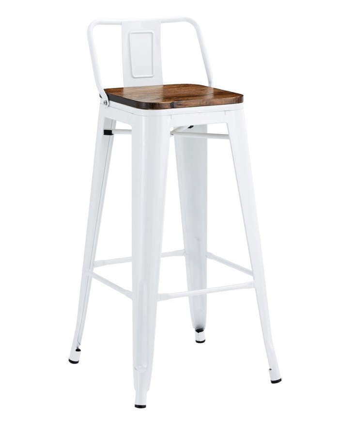Taburete TOL R1 EK WOOD, acero, blanco, asiento madera