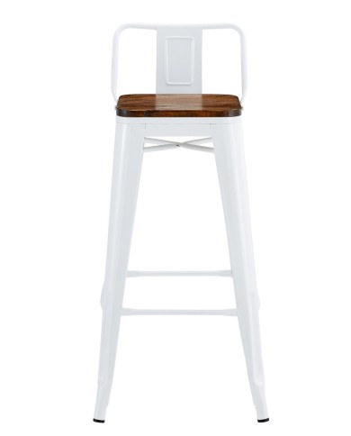 Taburete TOL R1 EK WOOD, acero, blanco, asiento madera