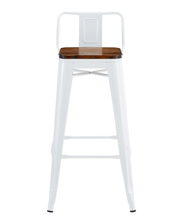 Taburete TOL R1 EK WOOD, acero, blanco, asiento madera