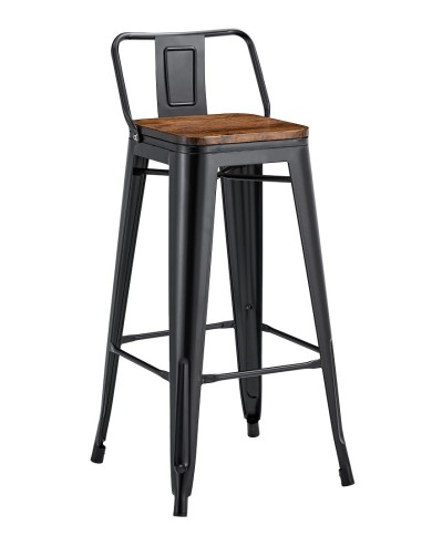 Taburete TOL R1 EK WOOD, acero, negro, asiento madera
