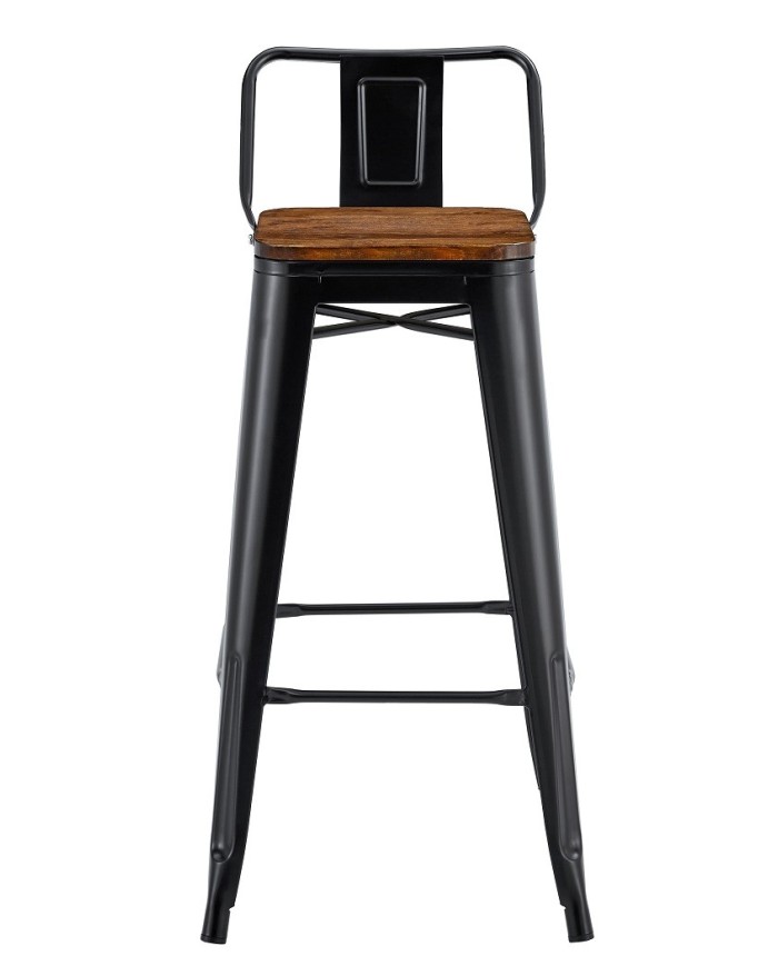Taburete TOL R1 EK WOOD, acero, negro, asiento madera
