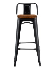 Taburete TOL R1 EK WOOD, acero, negro, asiento madera