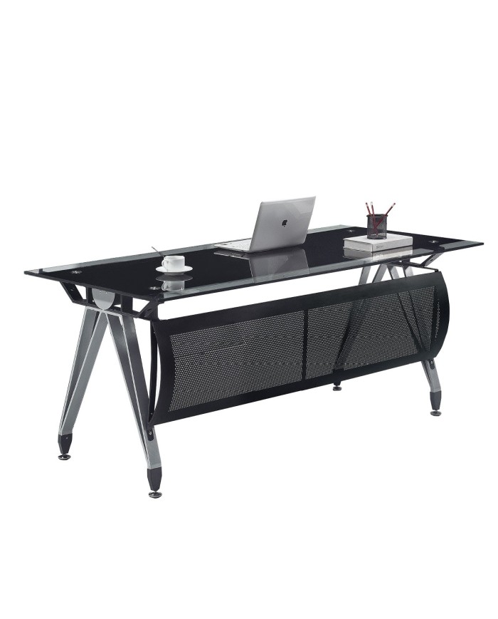 Mesa de oficina BASILEA, vidrio templado negro, 180 x 85 cms