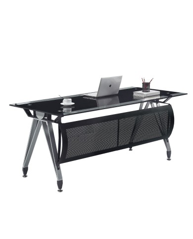 Mesa de oficina BASILEA, vidrio templado negro, 160 x 80 cms