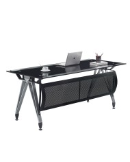 Mesa de oficina BASILEA, vidrio templado negro, 160 x 80 cms