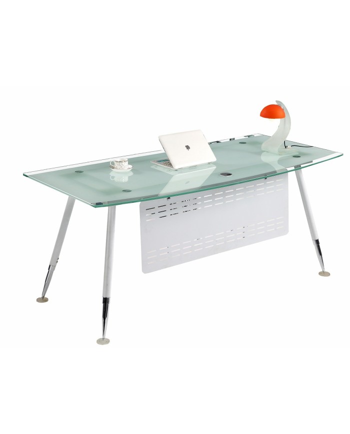 Mesa de oficina ACRE, vidrio templado blanco, 180 x 85 cms